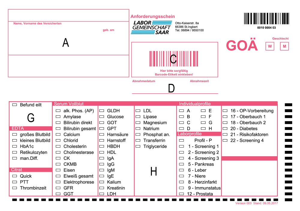 GOÄ Schein - Anforderung von Laboruntersuchungen GOÄ